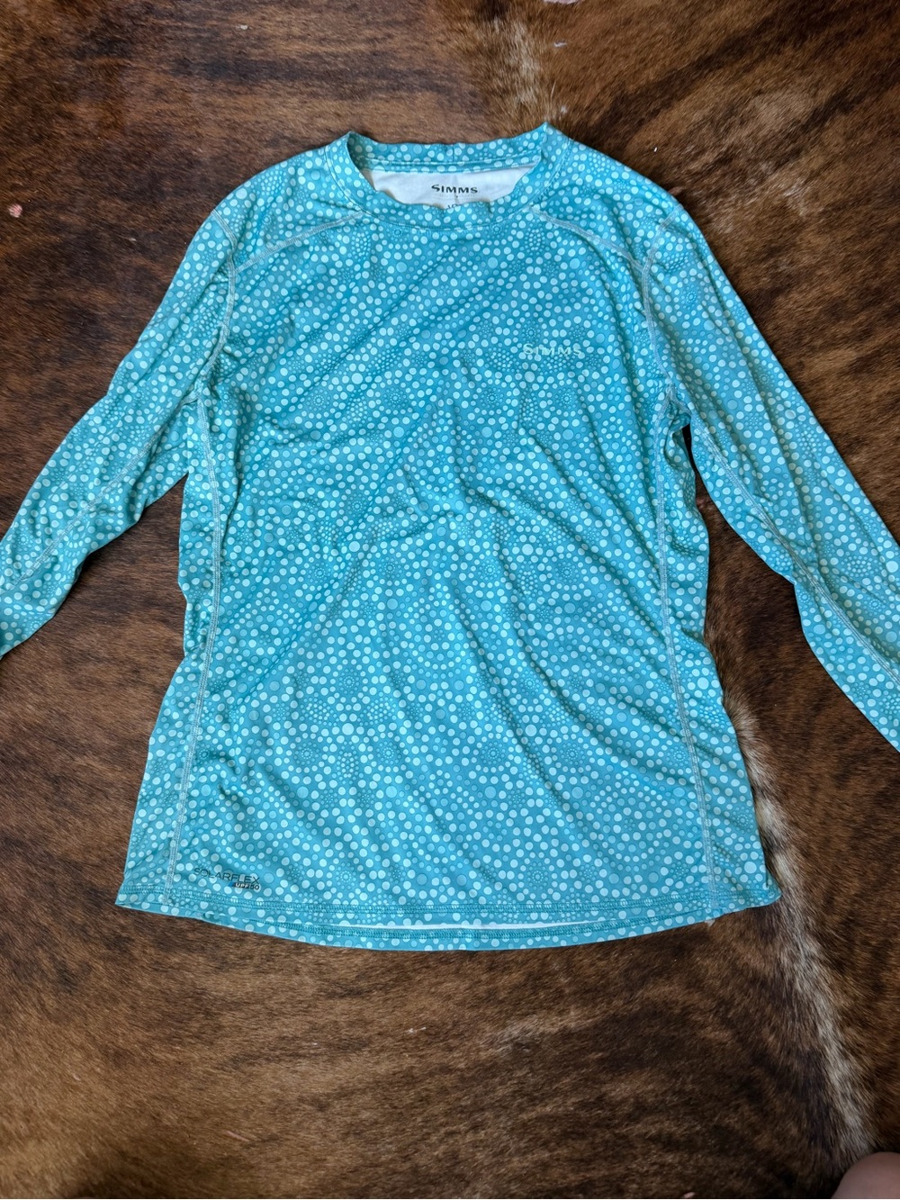 Simms Women's Aqua Dot Long Sleeve Performance Tee - Teal with White Dots
